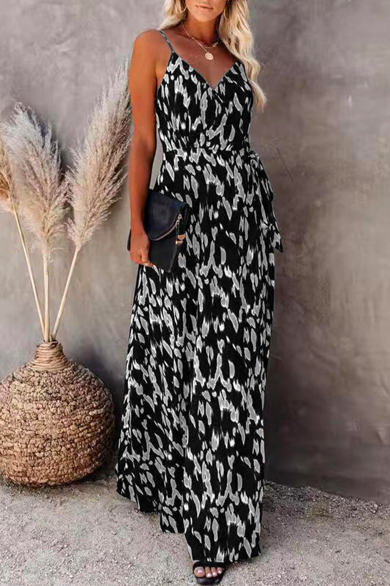 Kaynafashions - College Vacation Zebra Print Patchwork V Neck Sling Dress Dresses
