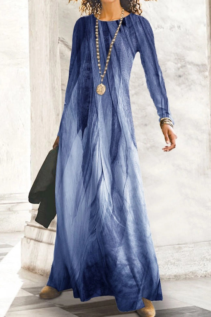 Kaynafashions - Casual Print O Neck Long Sleeve Dresses