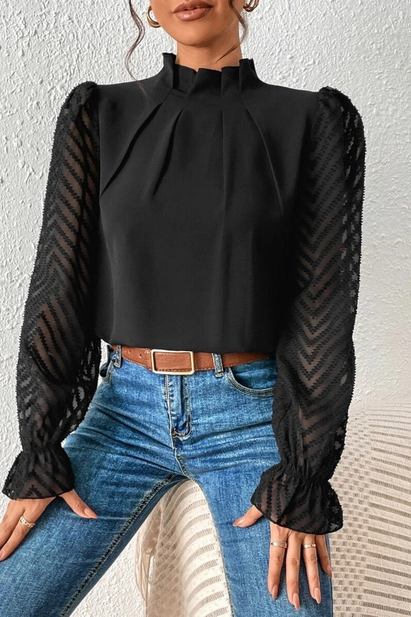 Kaynafashions - Casual Solid Patchwork Flounce Half A Turtleneck Tops