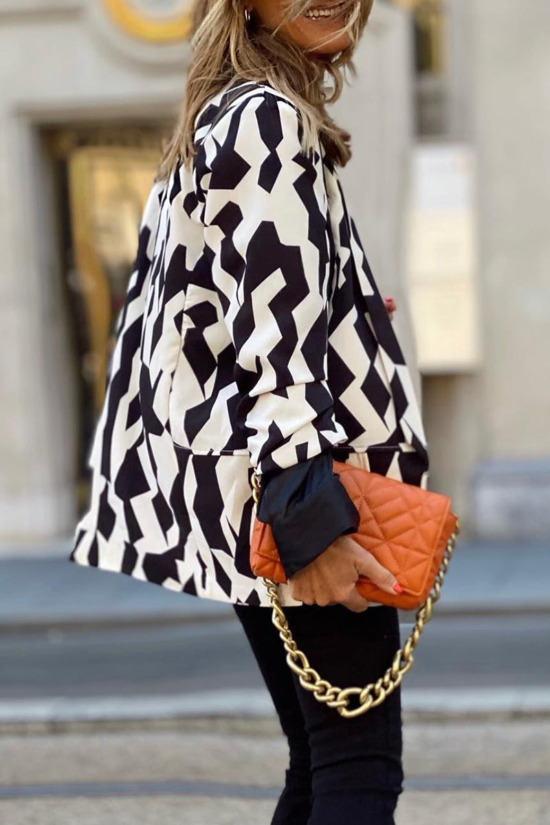 Kaynafashions - Work Street Printing Turn-back Collar Outerwear