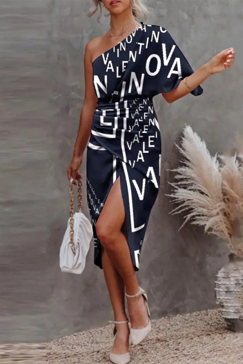 Kaynafashions - Fashion Sexy Geometric Flounce Oblique Collar Wrapped Skirt Dresses(5 Colors)