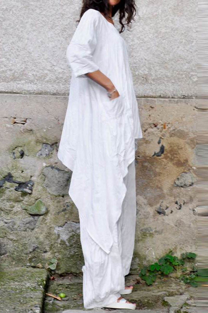 Kaynafashions - Casual Simplicity Solid Asymmetrical O Neck Three Quarter Two Pieces(4 Colors)