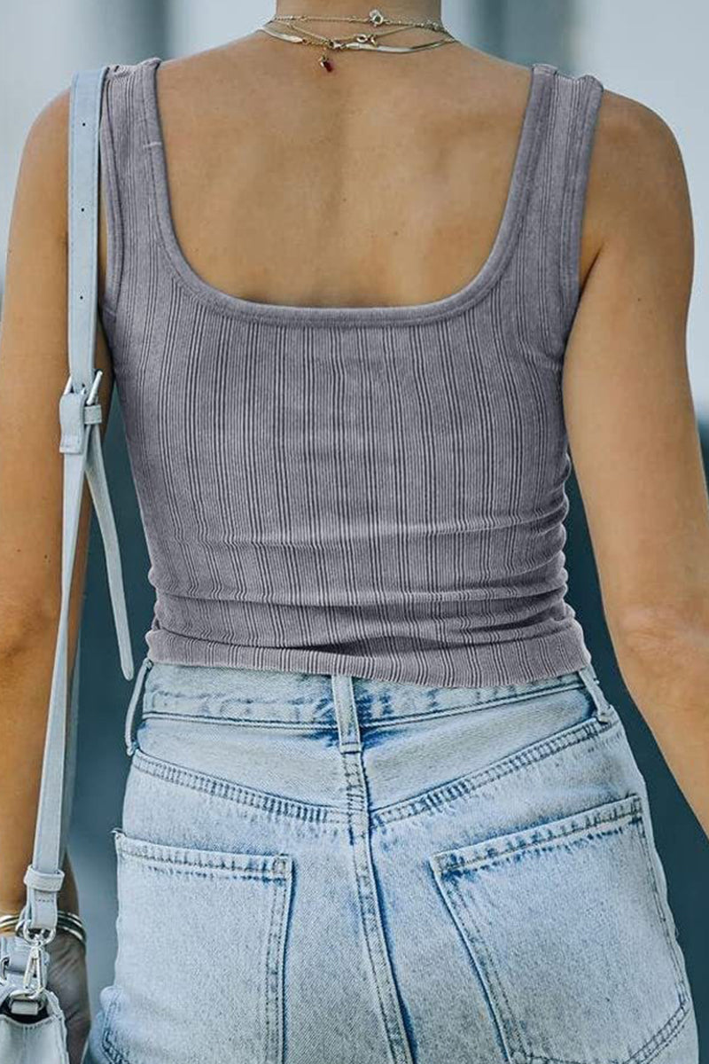 Kaynafashions - Casual Solid Patchwork Square Collar Tops