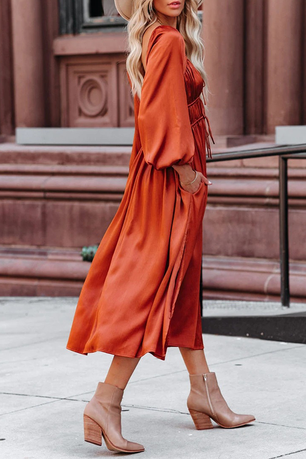 Kaynafashions - Fashion Elegant Solid Frenulum Fold U Neck A Line Dresses