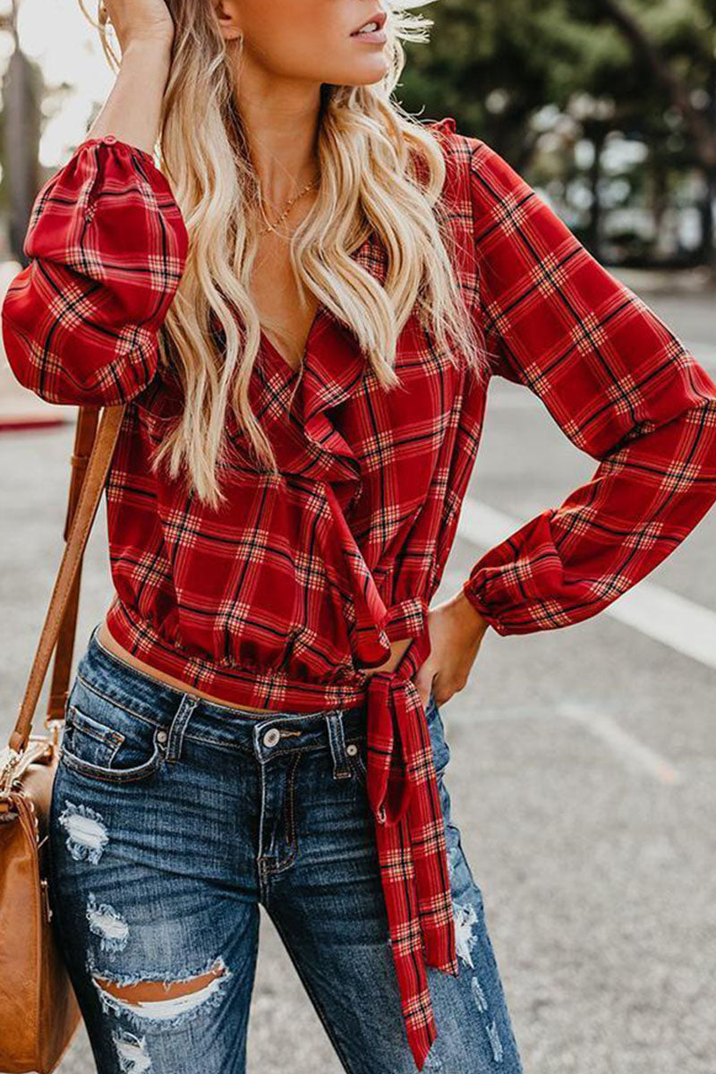 Kaynafashions - Fashion Casual Print Patchwork V Neck Tops