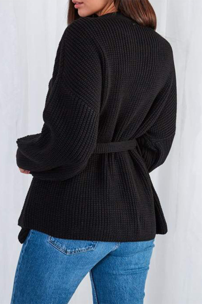 Kaynafashions - Casual Solid Bandage V Neck Cardigans(3 Colors)