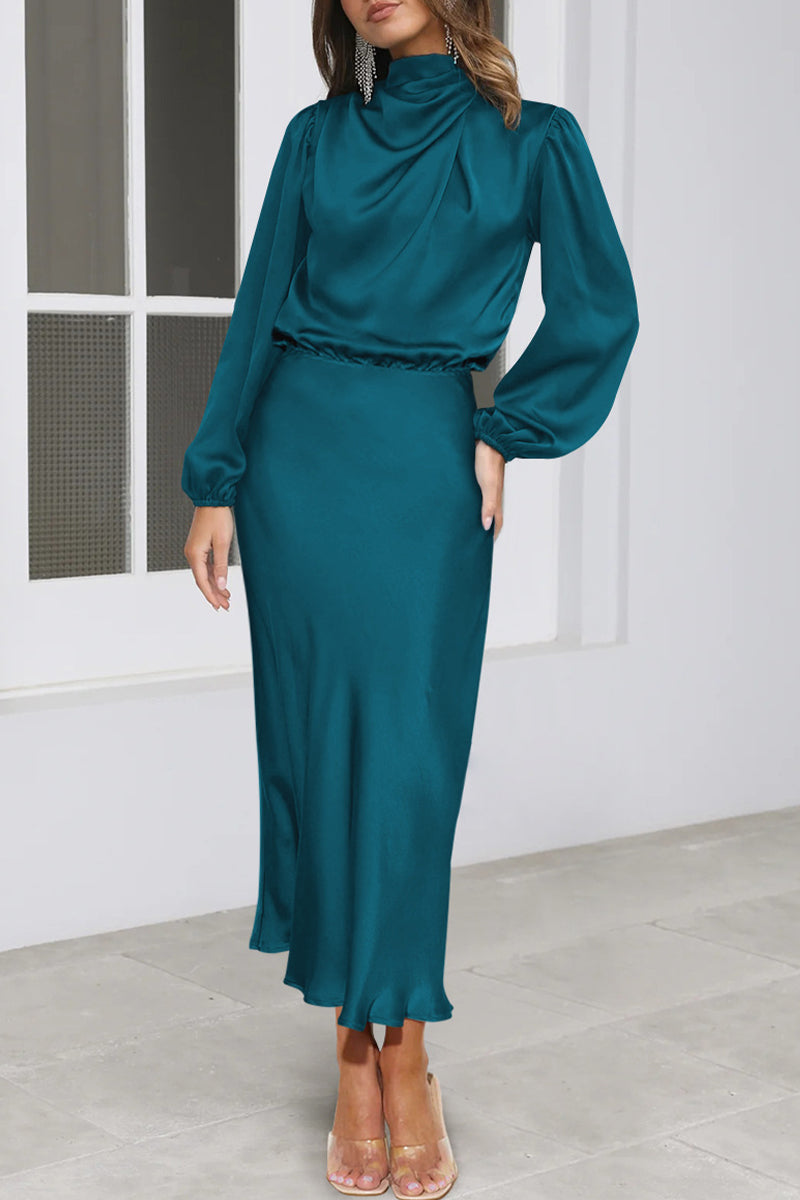 Kaynafashions - Elegant Solid Fold Half A Turtleneck Dresses