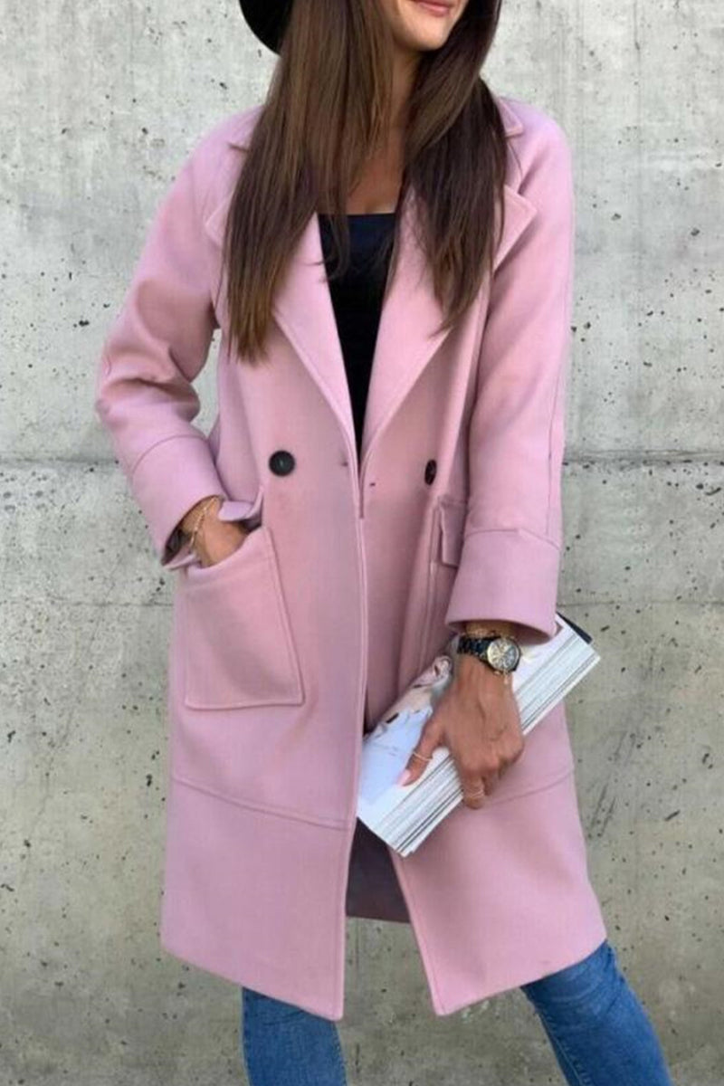 Kaynafashions - Sweet Street Elegant Solid Buckle Turn-back Collar Outerwear