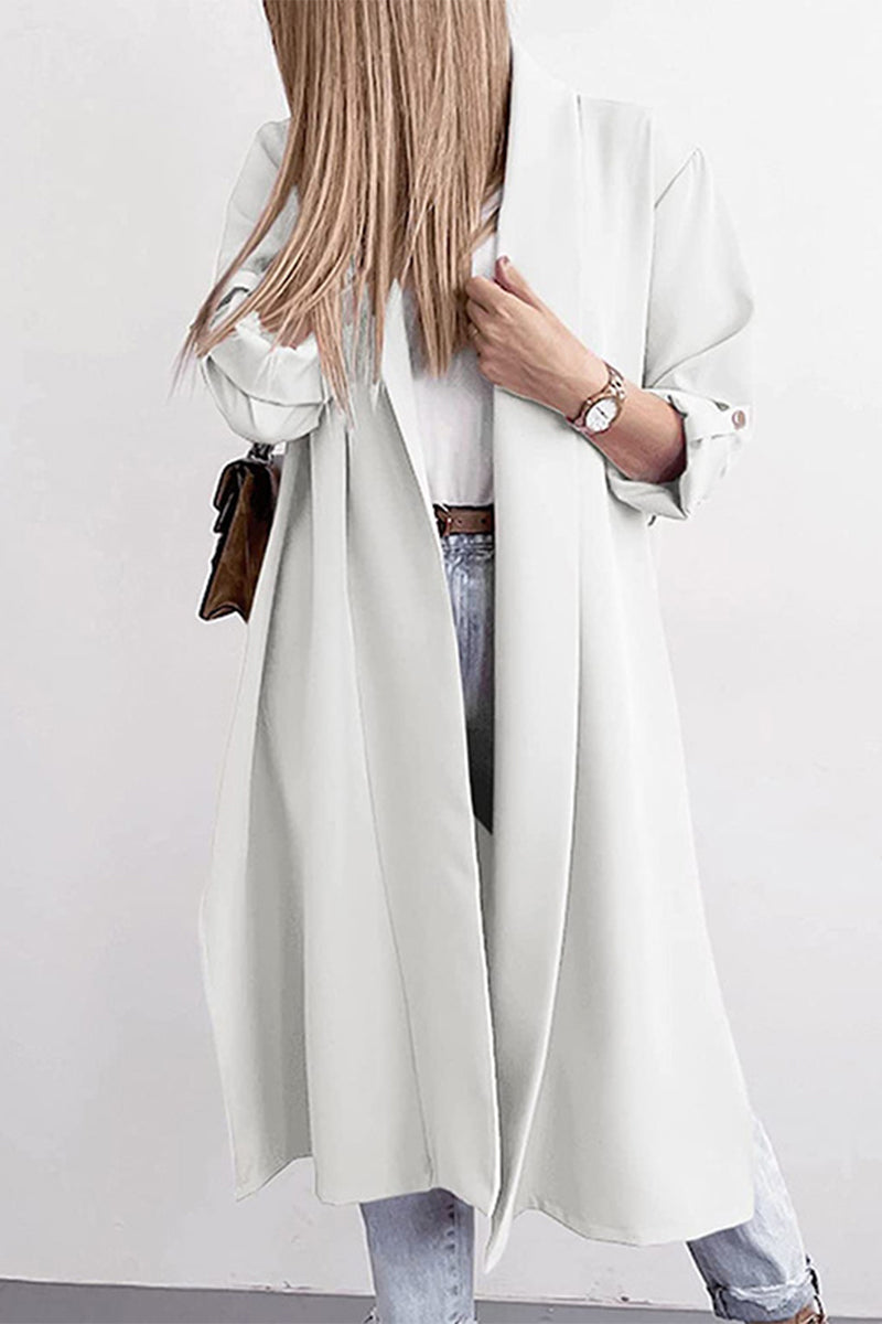 Kaynafashions - Fashion Elegant Solid Slit Turndown Collar Outerwear