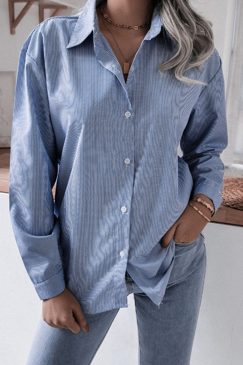 Kaynafashions - Fashion Casual Striped Solid Turndown Collar Tops