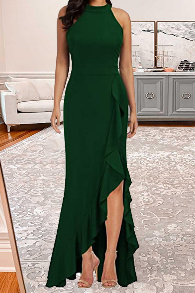 Kaynafashions - Elegant Formal Solid Solid Color O Neck Irregular Dress Dresses(6 Colors)