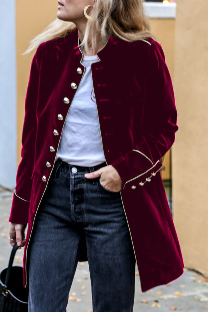 Kaynafashions - Casual Solid Buttons Mandarin Collar Outerwear(5 Colors)