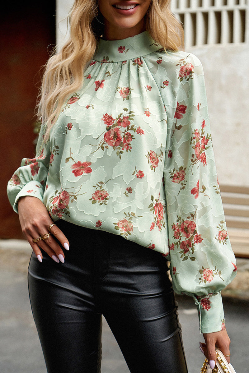 Kaynafashions - Elegant Floral Bandage Half A Turtleneck Tops
