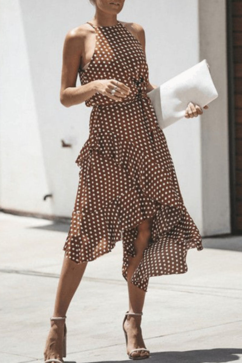 Kaynafashions - Fashion Street Dot Patchwork O Neck Irregular Dresses(3 Colors)