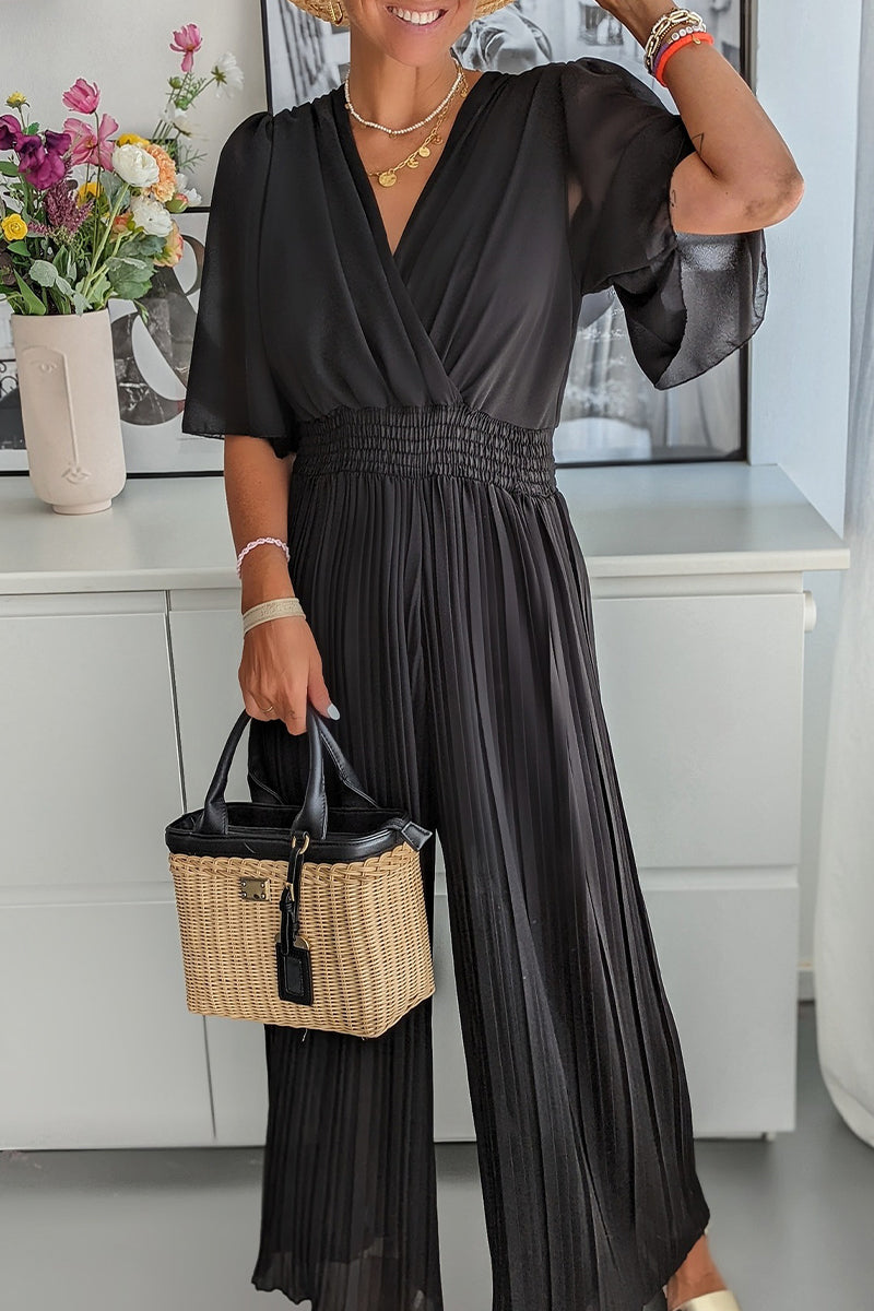 Kaynafashions - Casual Solid Fold V Neck Loose Jumpsuits