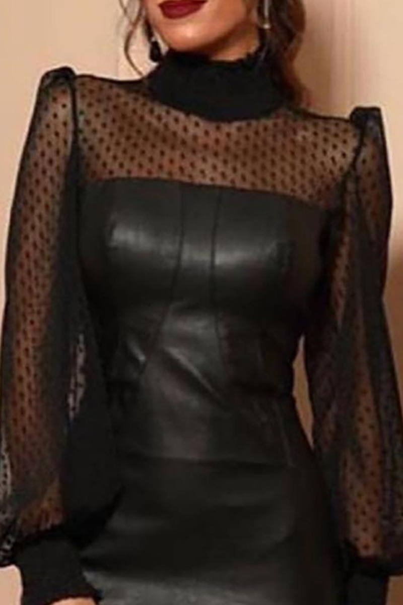 Kaynafashions - Sexy Solid Mesh Half A Turtleneck Pencil Skirt Dresses