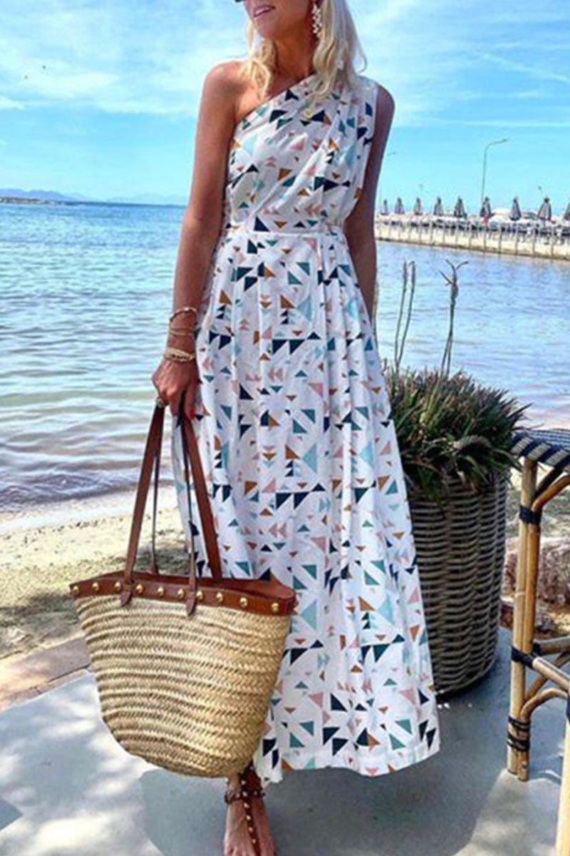 Kaynafashions - Fashion Bohemian Print Patchwork One Shoulder A Line Dresses(3 Colors)