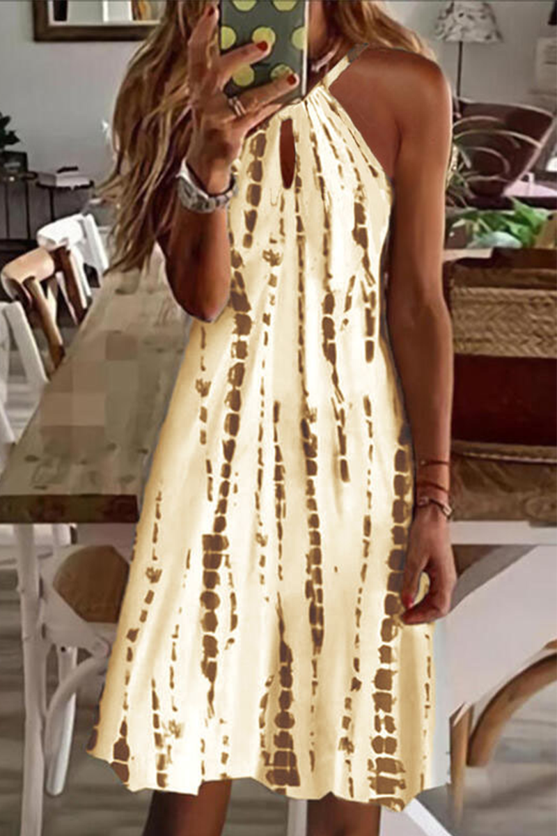 Kaynafashions - Casual Print Split Joint Halter Straight Dresses(5 colors)