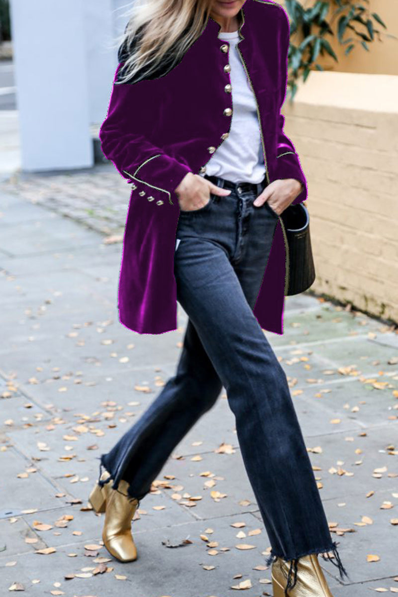 Kaynafashions - Casual Solid Buttons Mandarin Collar Outerwear(5 Colors)