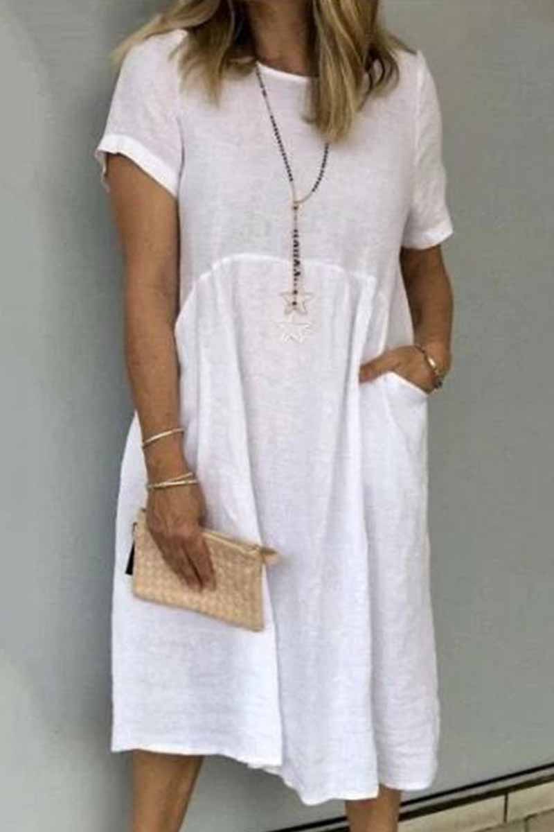 Kaynafashions - Street Solid Patchwork O Neck Short Sleeve Dress Dresses