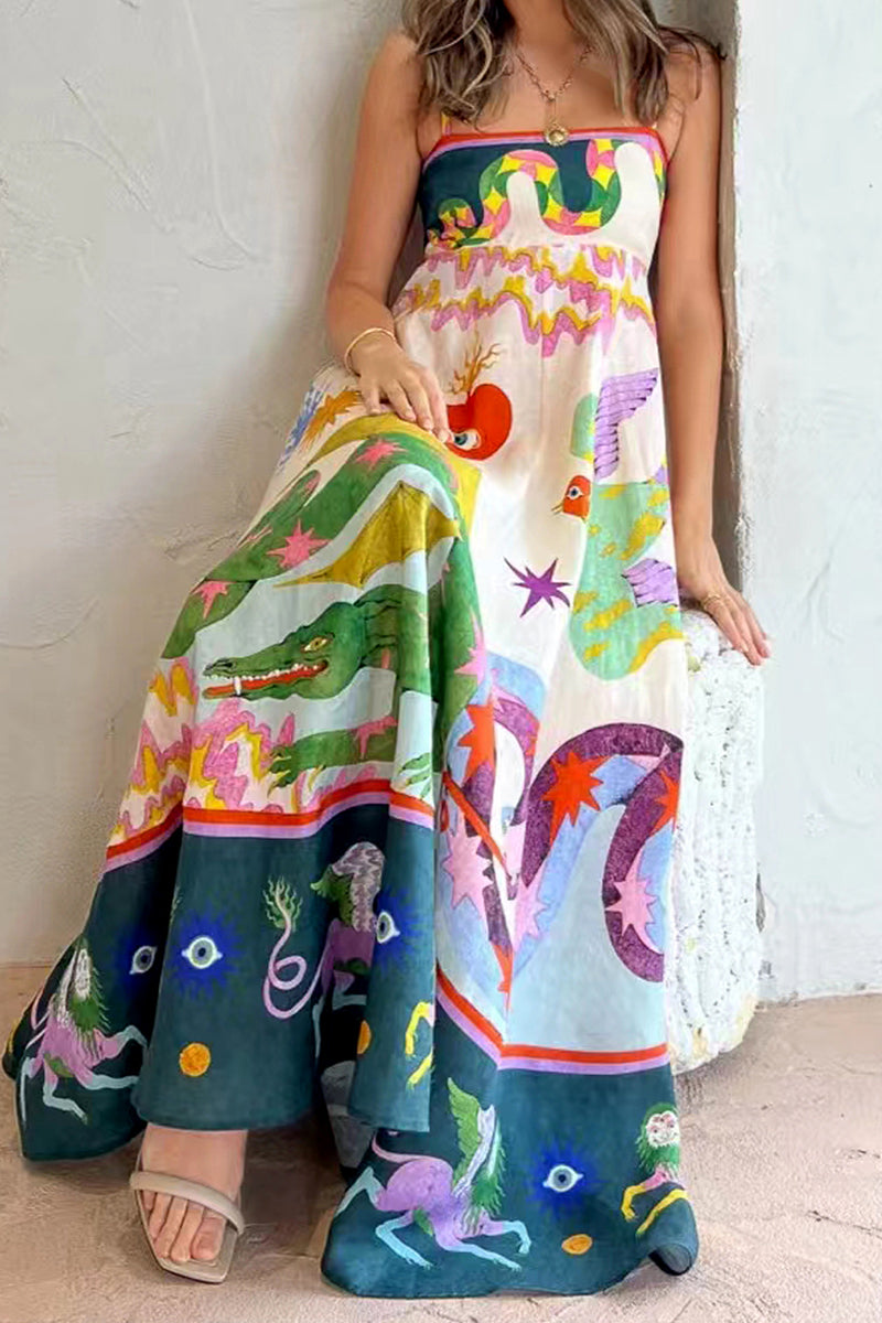 Kaynafashions - Sweet Print Square Collar Beach Dress Dresses