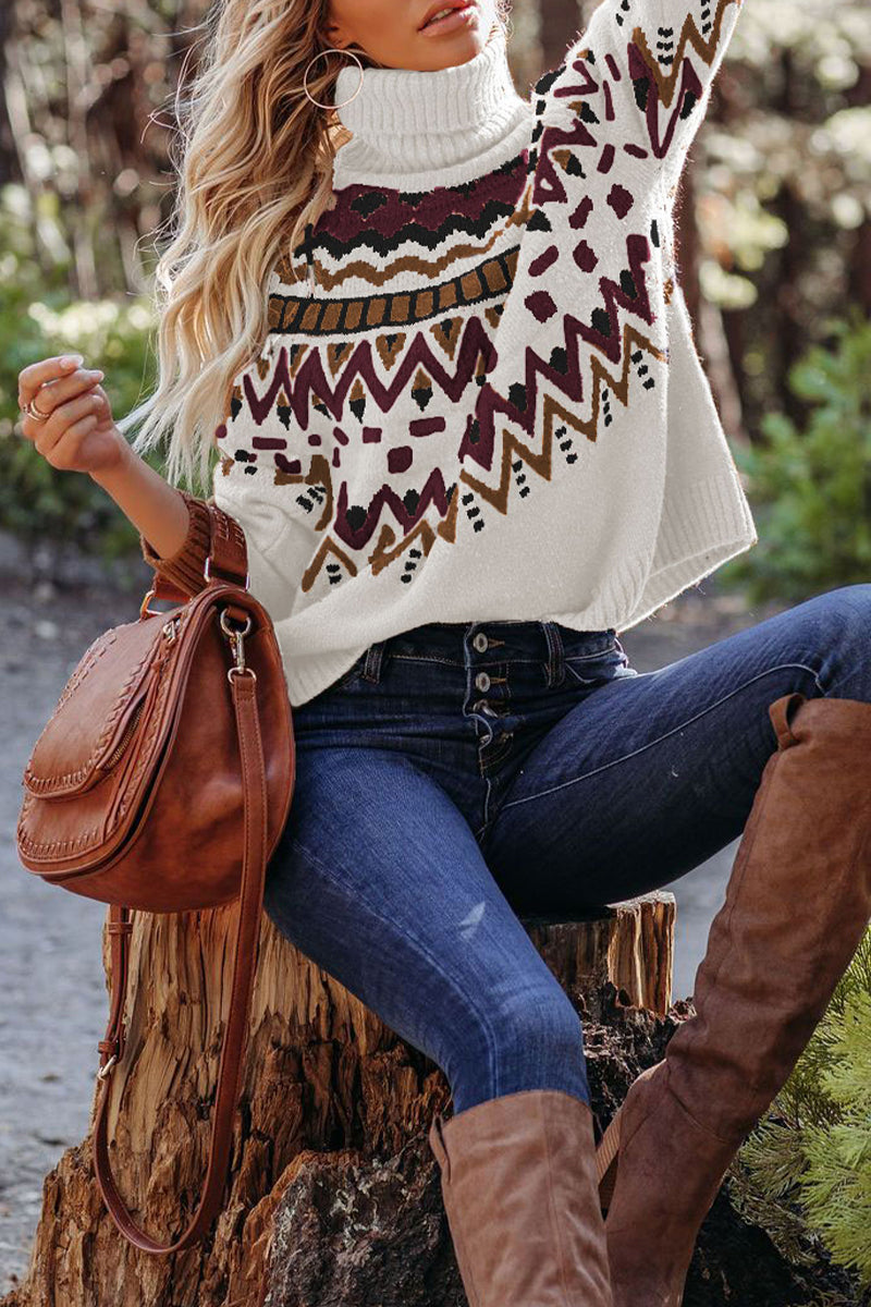 Kaynafashions - Street Plaid Striped Printing Turtleneck Sweaters(4 Colors)