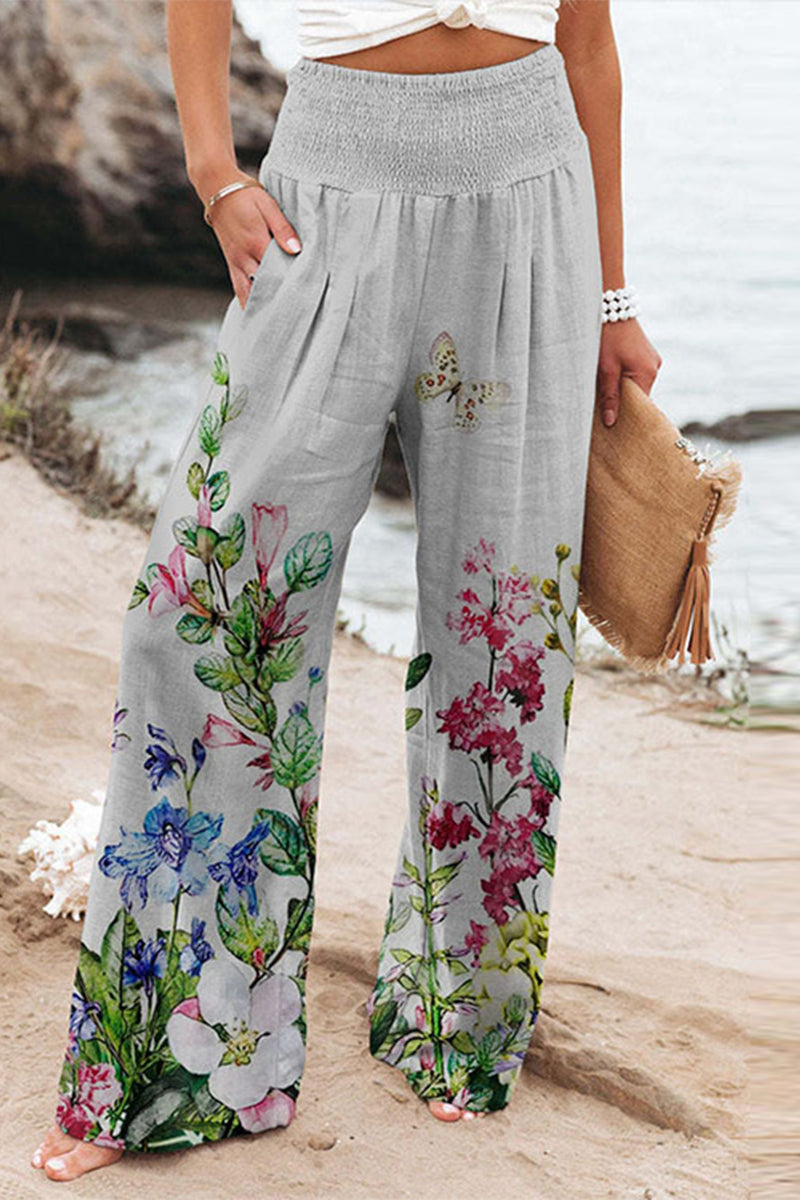 Kaynafashions - Casual Vacation Print Patchwork Loose High Waist Wide Leg Positioning Print Bottoms