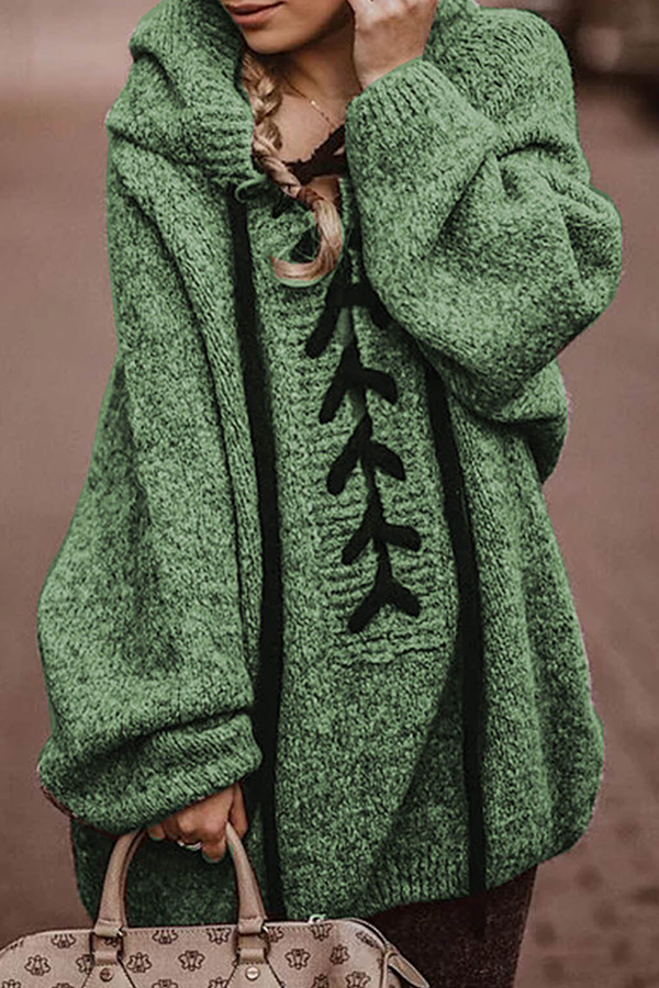 Kaynafashions - Casual Patchwork Patchwork Cross Straps Hooded Collar Tops