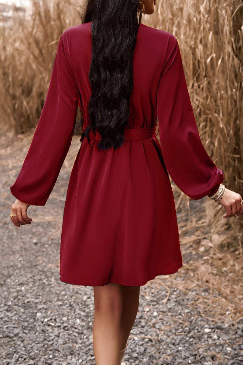 Kaynafashions - Elegant Solid Lace Bandage V Neck A Line Dresses