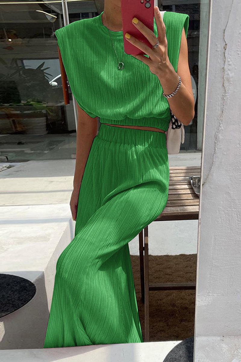 Kaynafashions - Casual Simplicity Solid Fold O Neck Sleeveless Two Pieces