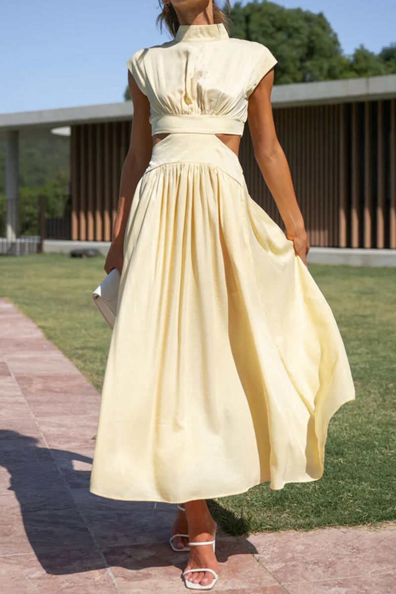 Kaynafashions - Sweet Elegant Solid Hollowed Out Mandarin Collar A Line Dresses(8 Colors)