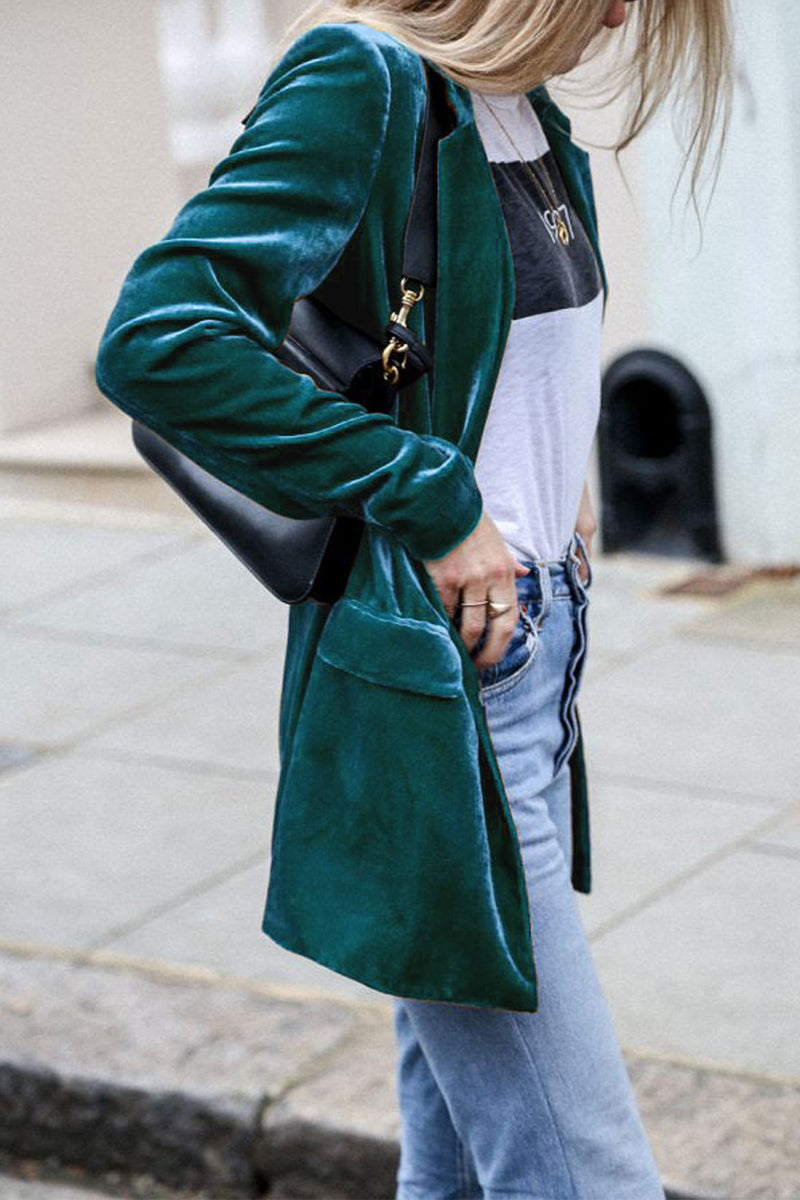 Kaynafashions - Elegant Solid Pocket Turndown Collar Outerwear(4 Colors)