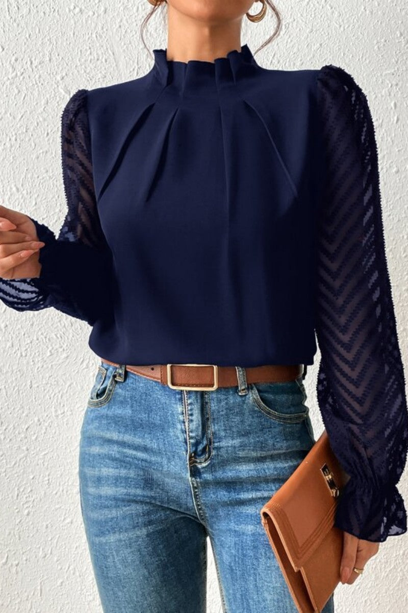 Kaynafashions - Casual Solid Patchwork Flounce Half A Turtleneck Tops