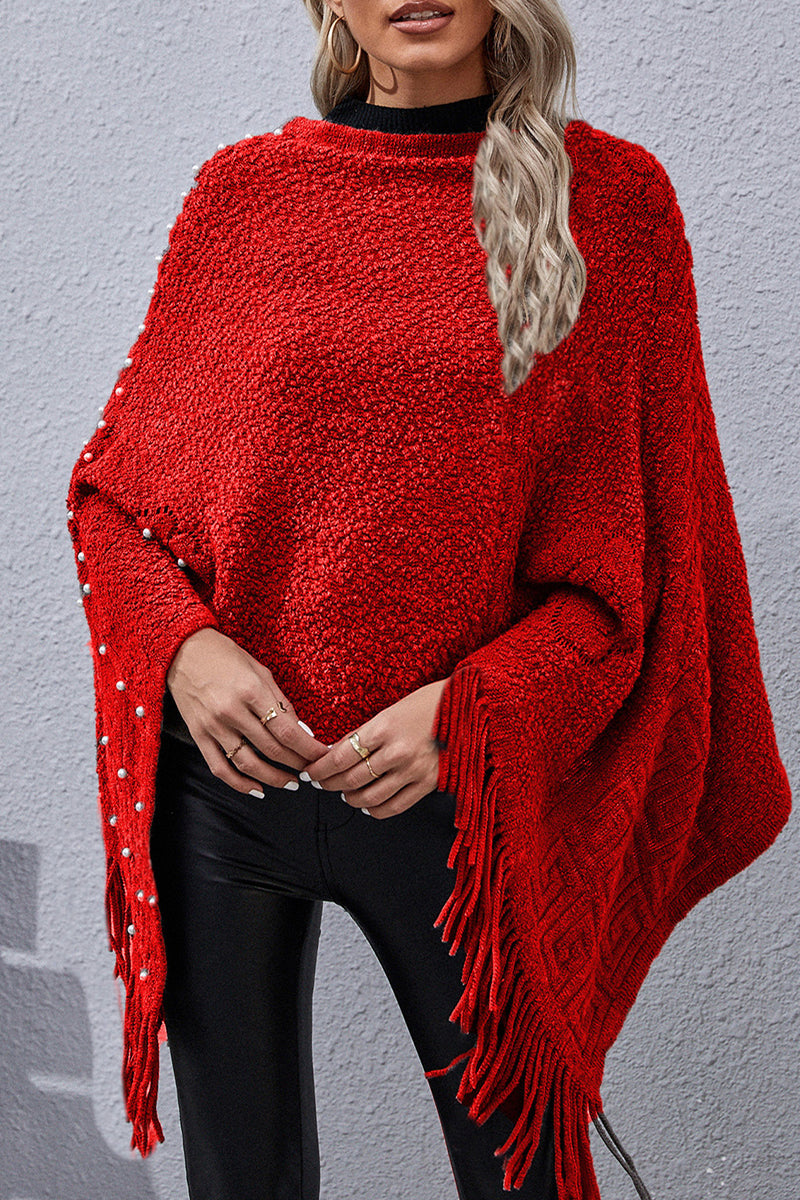 Kaynafashions - Casual Solid Tassel Rivets Asymmetrical O Neck Outerwear