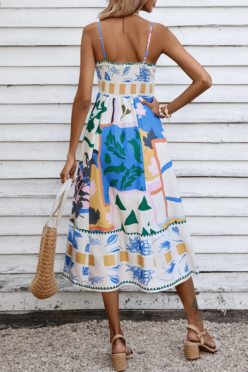 Kaynafashions - Sexy Print Patchwork Square Collar Sling Dress Dresses(3 Colors)