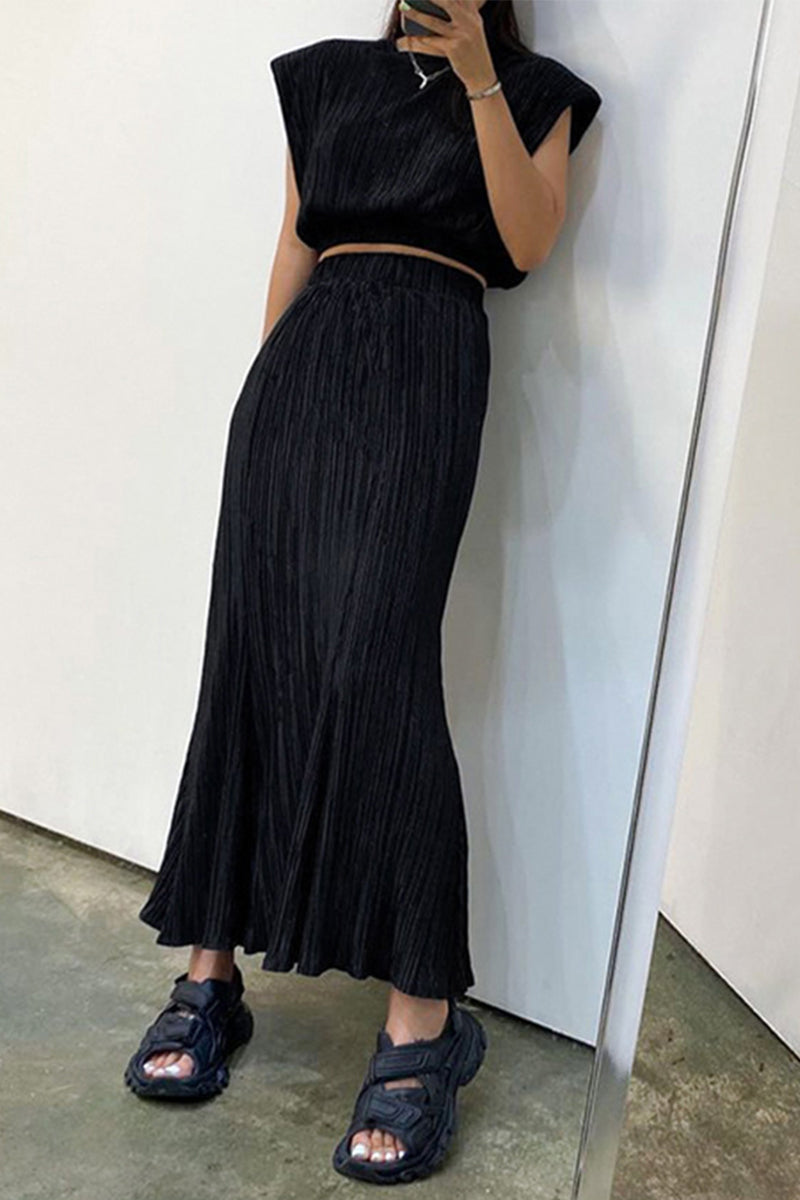 Kaynafashions - Casual Simplicity Solid Fold O Neck Sleeveless Two Pieces