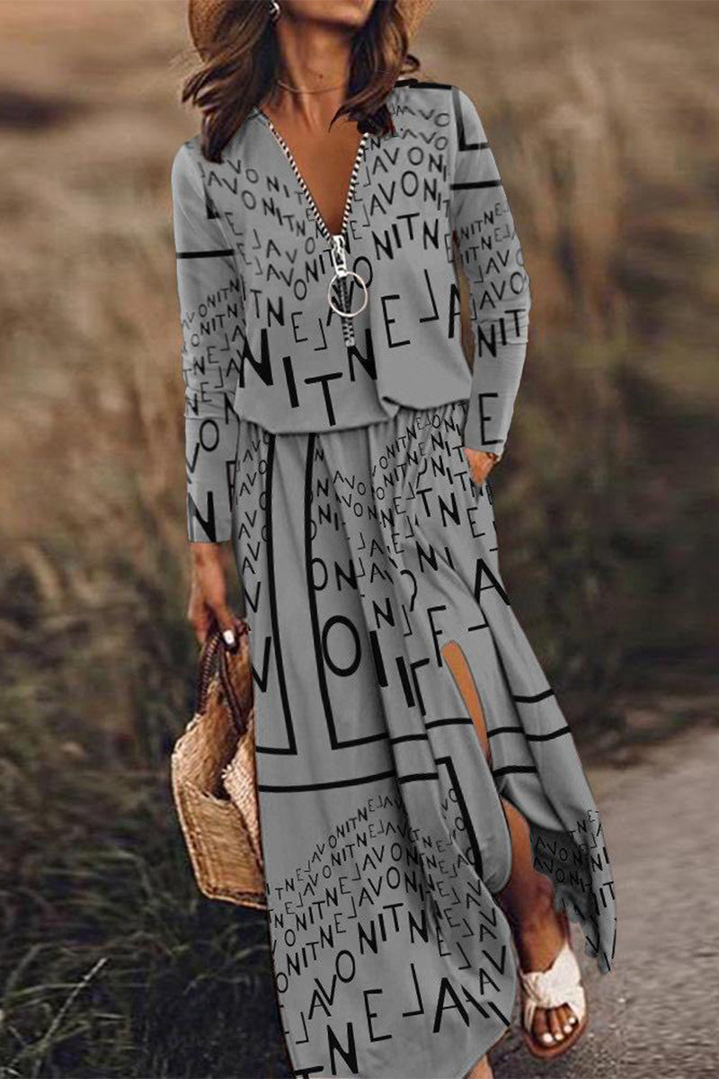 Kaynafashions - Casual Patchwork Zipper V Neck Irregular Dress Dresses