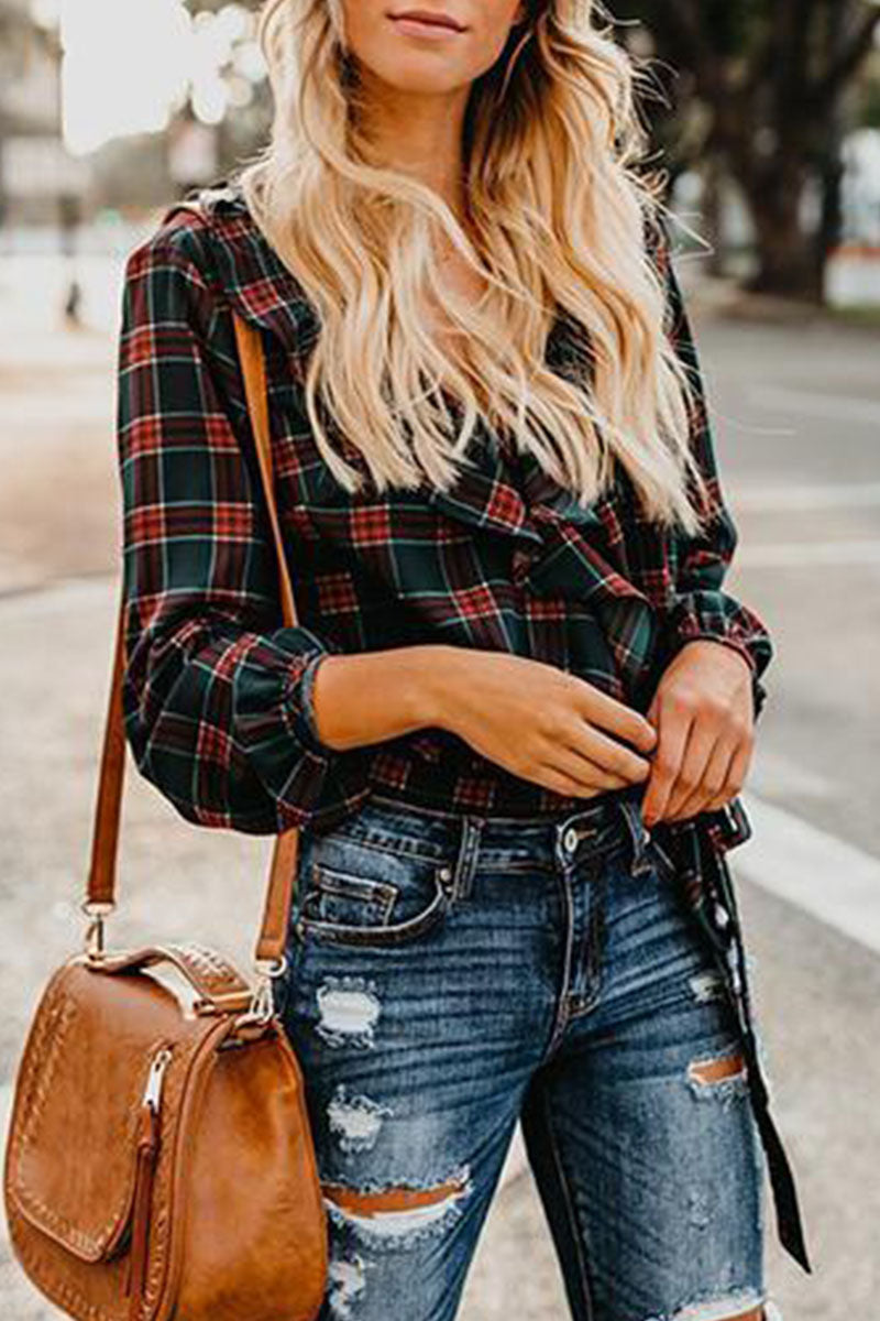 Kaynafashions - Fashion Casual Print Patchwork V Neck Tops