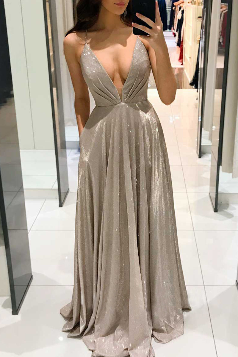 Kaynafashions - Celebrities Elegant Solid Backless V Neck Princess Dresses