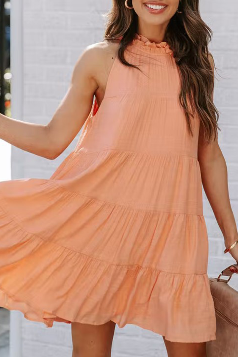 Kaynafashions - Casual Solid Patchwork Halter Cake Skirt Dresses(6 colors)