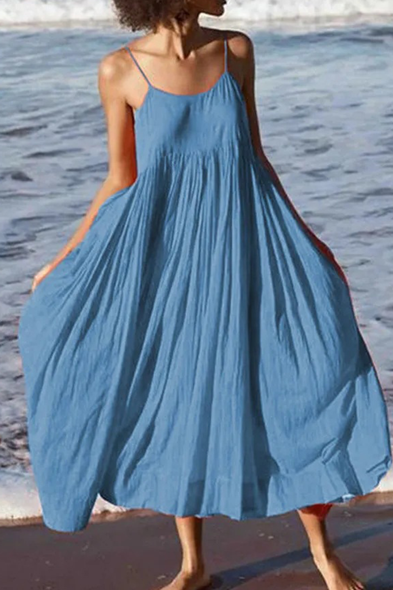 Kaynafashions - Casual Solid Patchwork Spaghetti Strap Cake Skirt Dresses(5 colors)