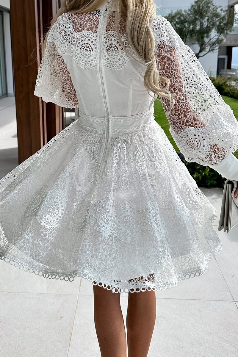 Kaynafashions - Sweet Elegant Solid Hollowed Out Half A Turtleneck A Line Dresses