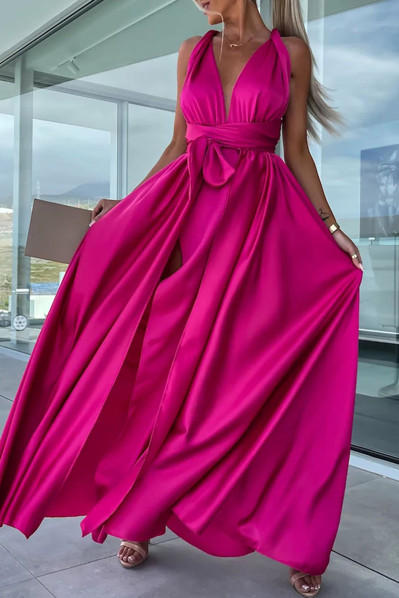 Kaynafashions - Casual Vacation Solid Frenulum V Neck A Line Dresses(4 Colors)