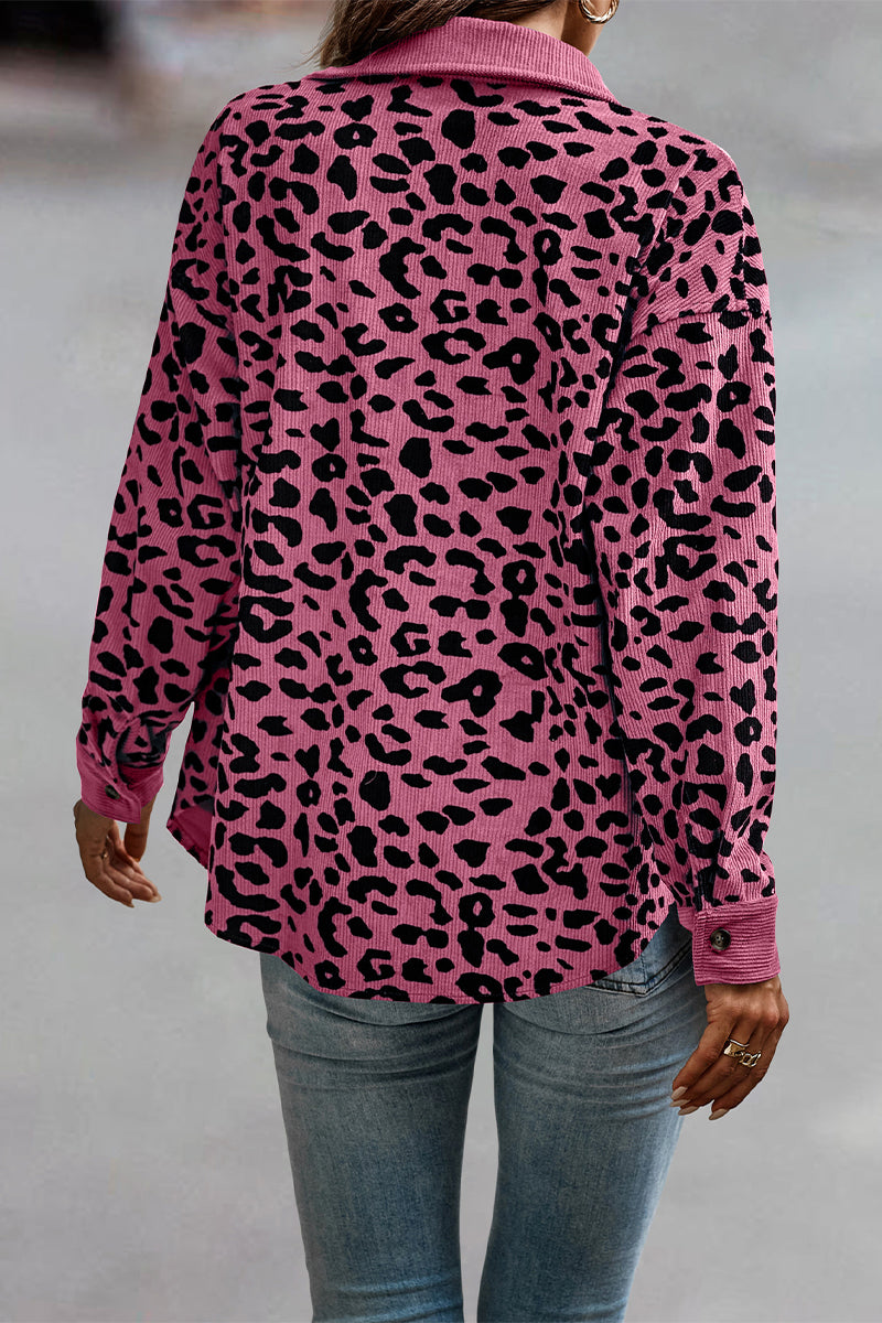 Kaynafashions - Casual Sweet Leopard Pocket Turndown Collar Tops