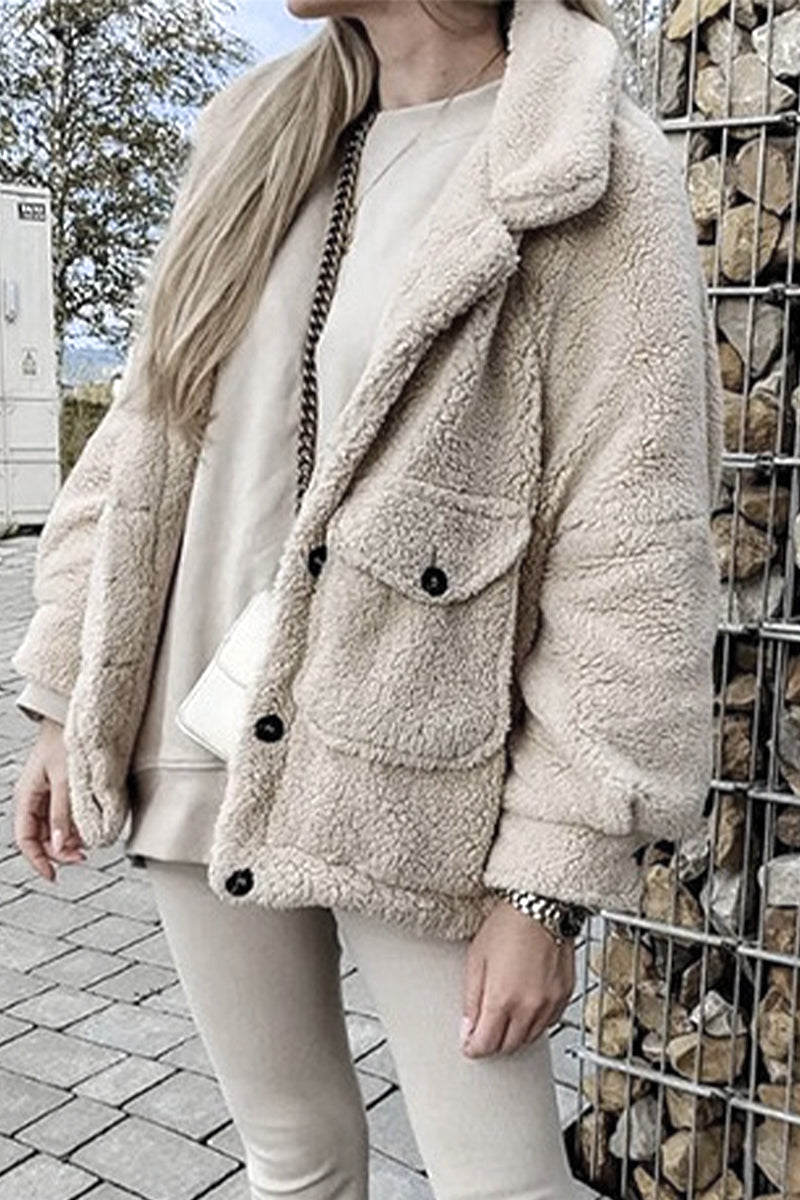 Kaynafashions - Casual Solid Pocket Turndown Collar Outerwear