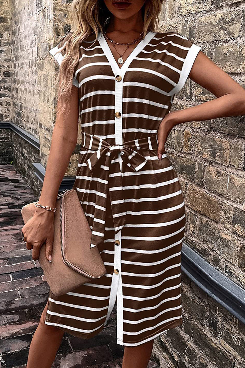 Kaynafashions - Casual Simplicity Striped Frenulum Printed Dress Dresses