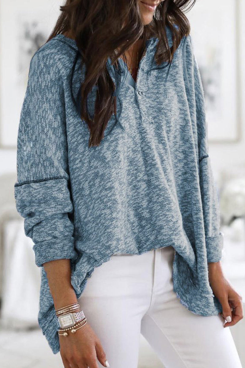 Kaynafashions - Casual Solid Buttons V Neck Tops