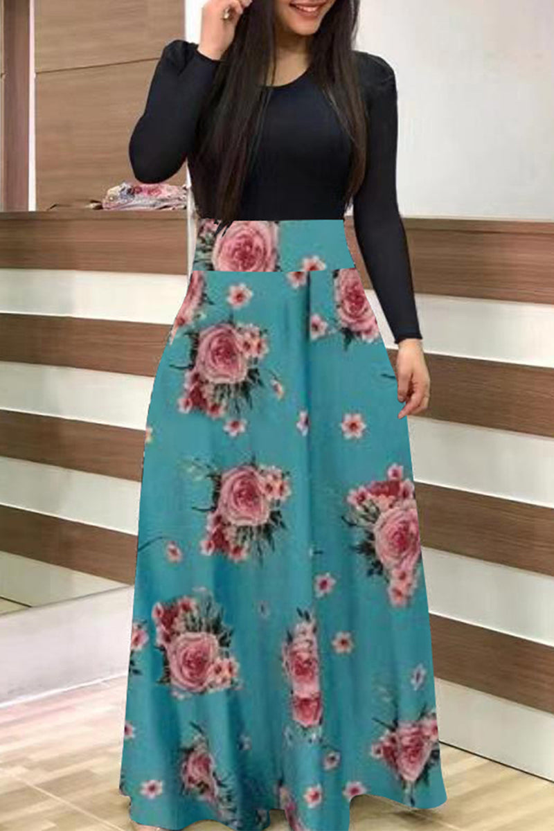 Kaynafashions - Casual Bohemian Print Solid Patchwork O Neck Short Sleeve Dress Dresses(12 Colors)
