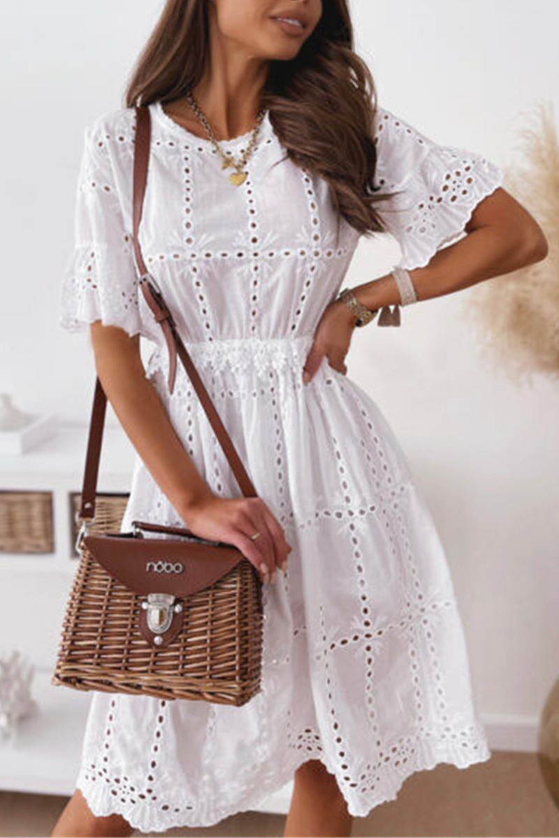 Kaynafashions - Casual Solid Patchwork O Neck Cake Skirt Dresses