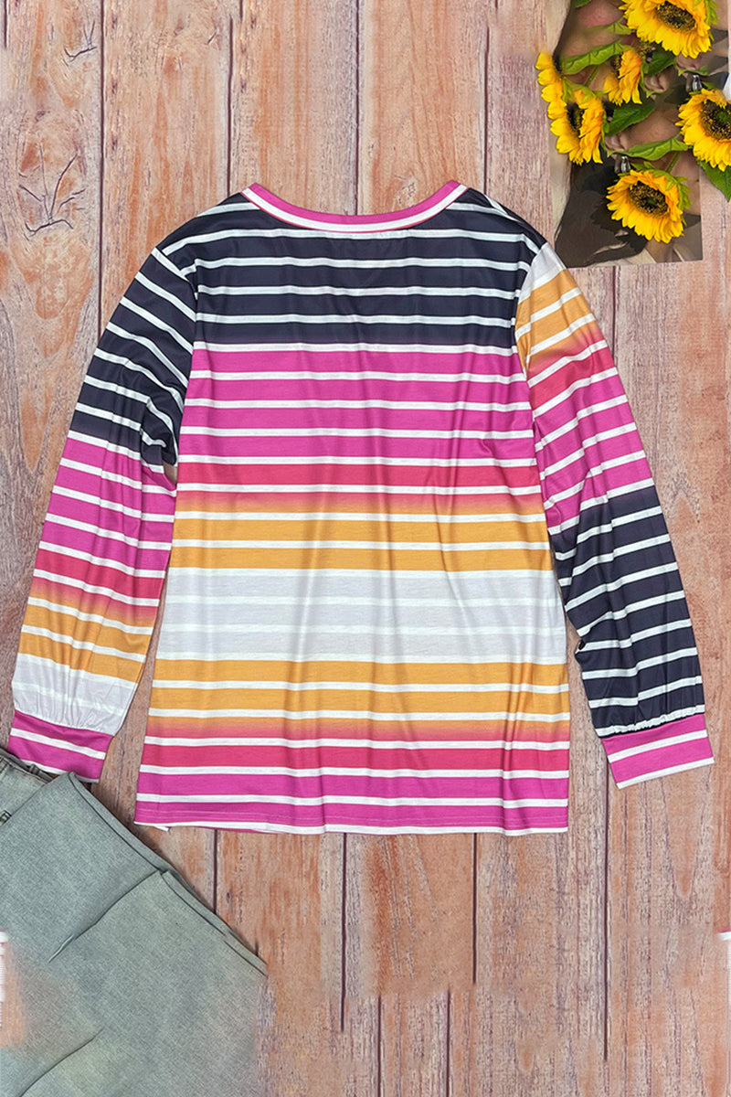 Kaynafashions - Casual Striped Contrast V Neck Plus Size Tops